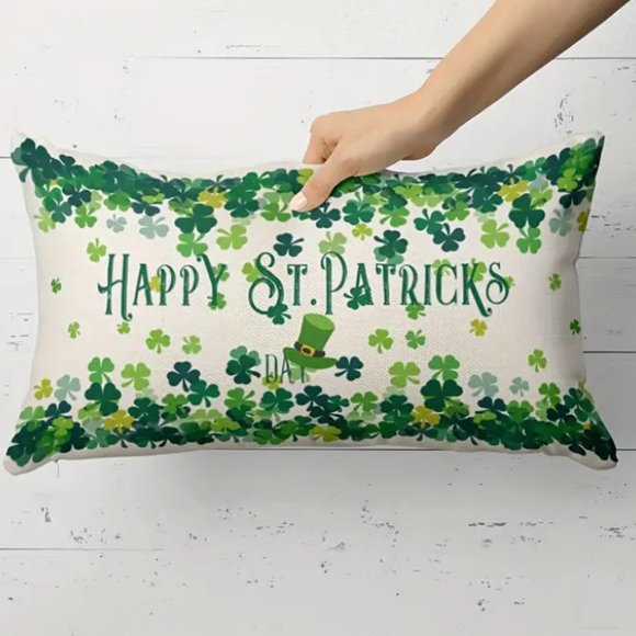NEW HAPPY ST PATRICK'S DAY SHAMROCKS LEPRECHAUN HAT DECORATIVE PILLOW COVER - Picture 1 of 4